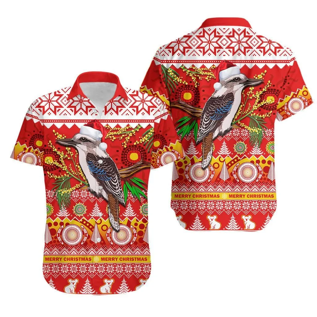 Australia Hawaiian Shirt Kookaburra Mix Golden Wattle Aboriginal Art Merry Christmas Lt14_0
