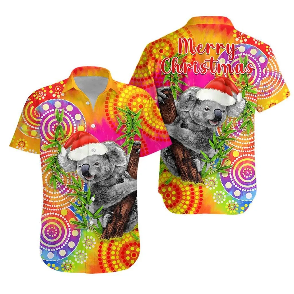 Australia Koala Aboriginal Hawaiian Shirt Rainbow Tie Dye Merry Christmas Lt13_0