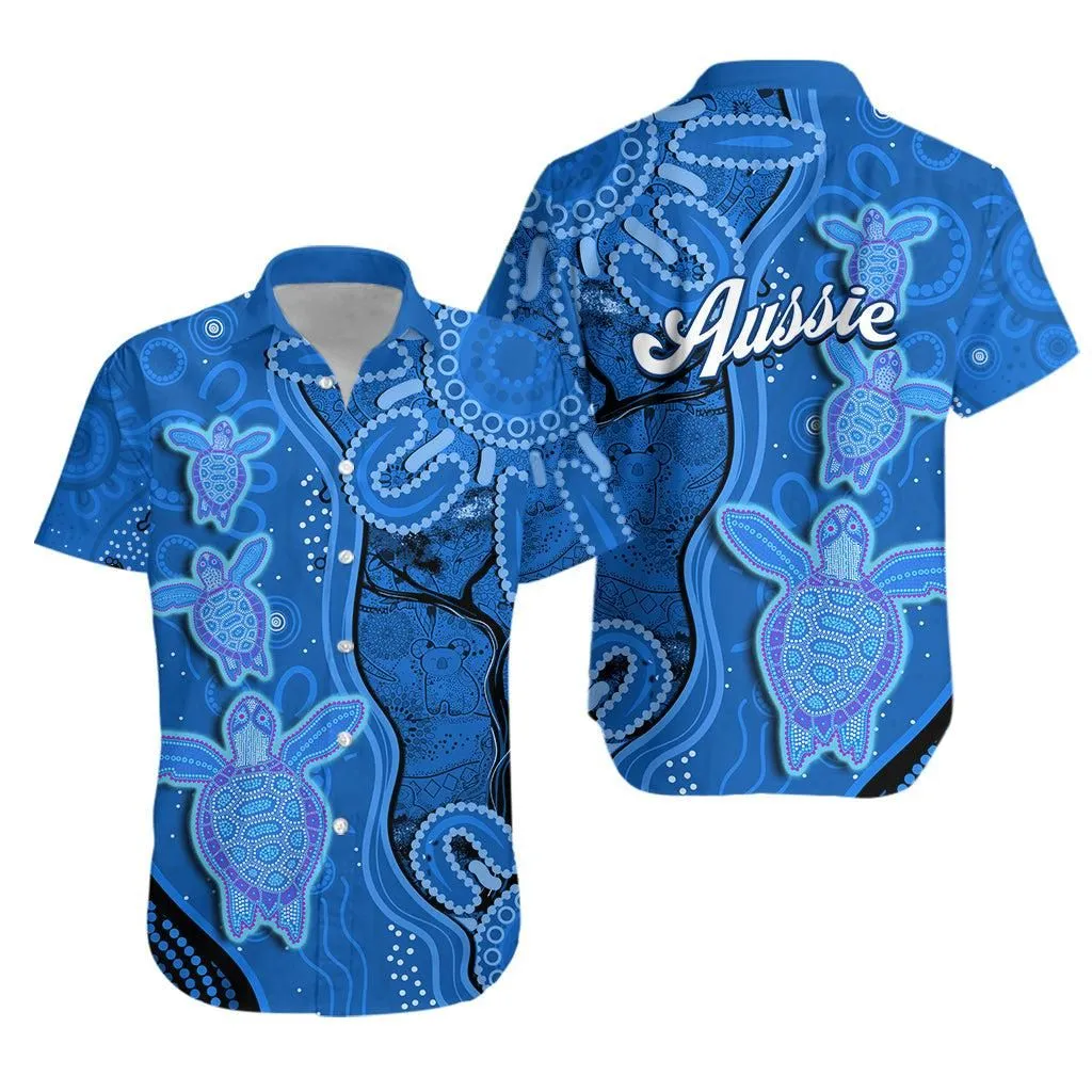 Australian Aboriginal Art Hawaiian Shirt Aussie Turtle Blue Version Lt14_0