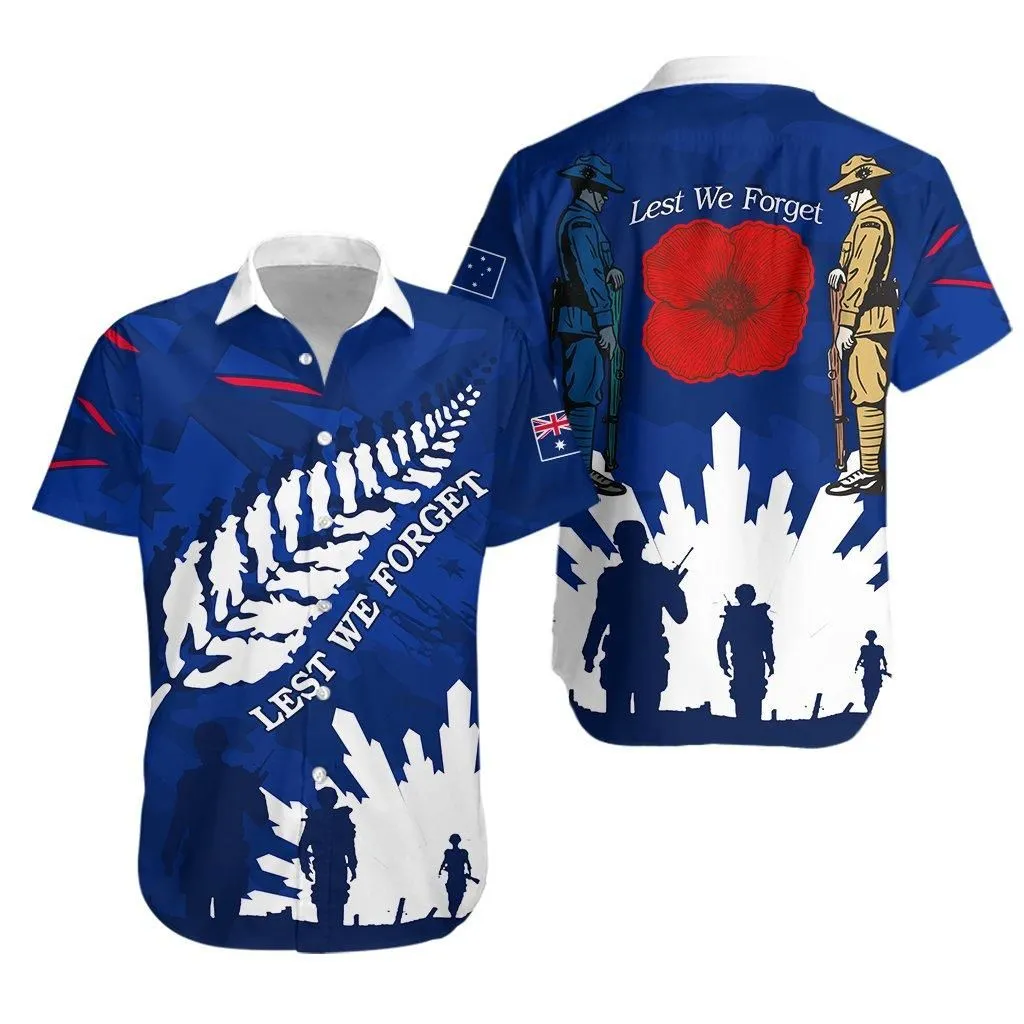 Australian Anzac Day Hawaiian Shirt Camouflage Mix Fern New Zealand_1