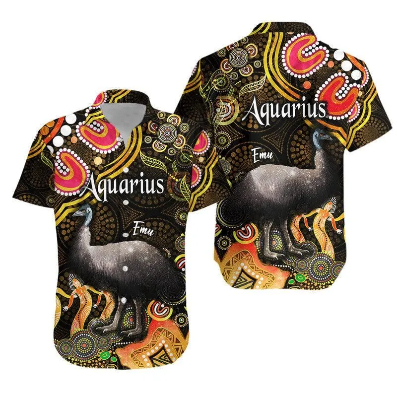 Australian Astrology Hawaiian Shirt Aquarius Emu Glider Zodiac Aboriginal Vibes   Gold Lt8_0