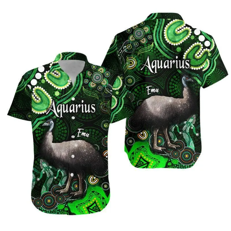 Australian Astrology Hawaiian Shirt Aquarius Emu Glider Zodiac Aboriginal Vibes   Green Lt8_0