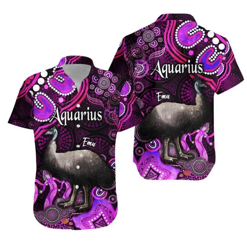Australian Astrology Hawaiian Shirt Aquarius Emu Glider Zodiac Aboriginal Vibes   Pink Lt8_0