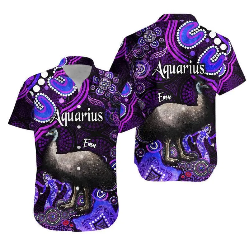 Australian Astrology Hawaiian Shirt Aquarius Emu Glider Zodiac Aboriginal Vibes   Purple Lt8_0