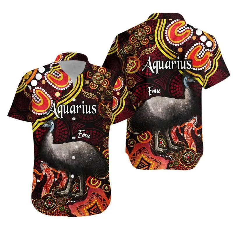 Australian Astrology Hawaiian Shirt Aquarius Emu Glider Zodiac Aboriginal Vibes   Red Lt8_0