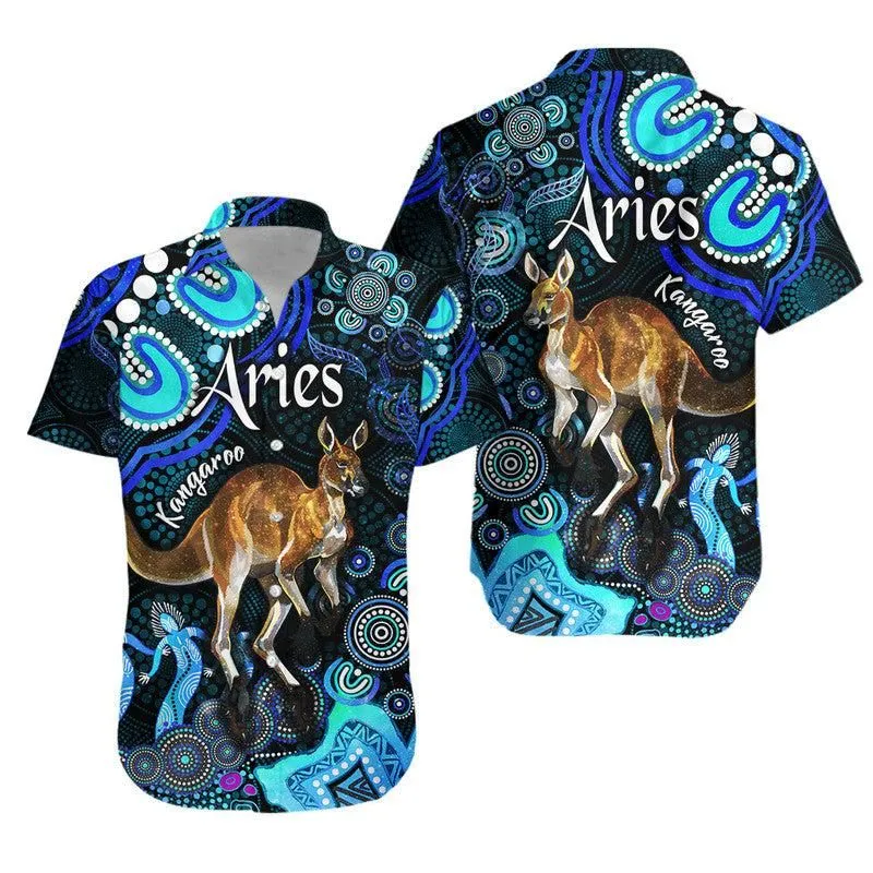 Australian Astrology Hawaiian Shirt Aries Kangaroo Zodiac Aboriginal Vibes   Blue Lt8_0
