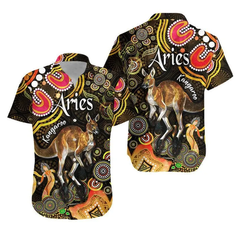 Australian Astrology Hawaiian Shirt Aries Kangaroo Zodiac Aboriginal Vibes   Gold Lt8_0