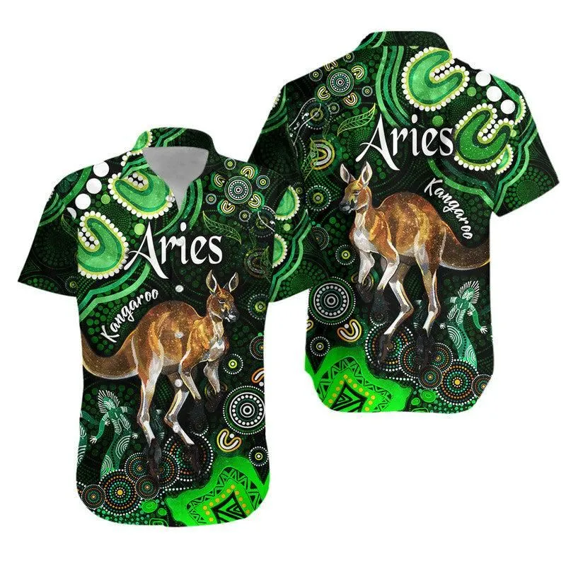 Australian Astrology Hawaiian Shirt Aries Kangaroo Zodiac Aboriginal Vibes   Green Lt8_0