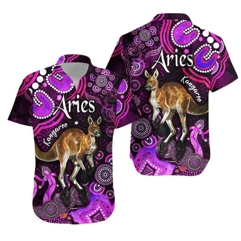 Australian Astrology Hawaiian Shirt Aries Kangaroo Zodiac Aboriginal Vibes   Pink Lt8_0