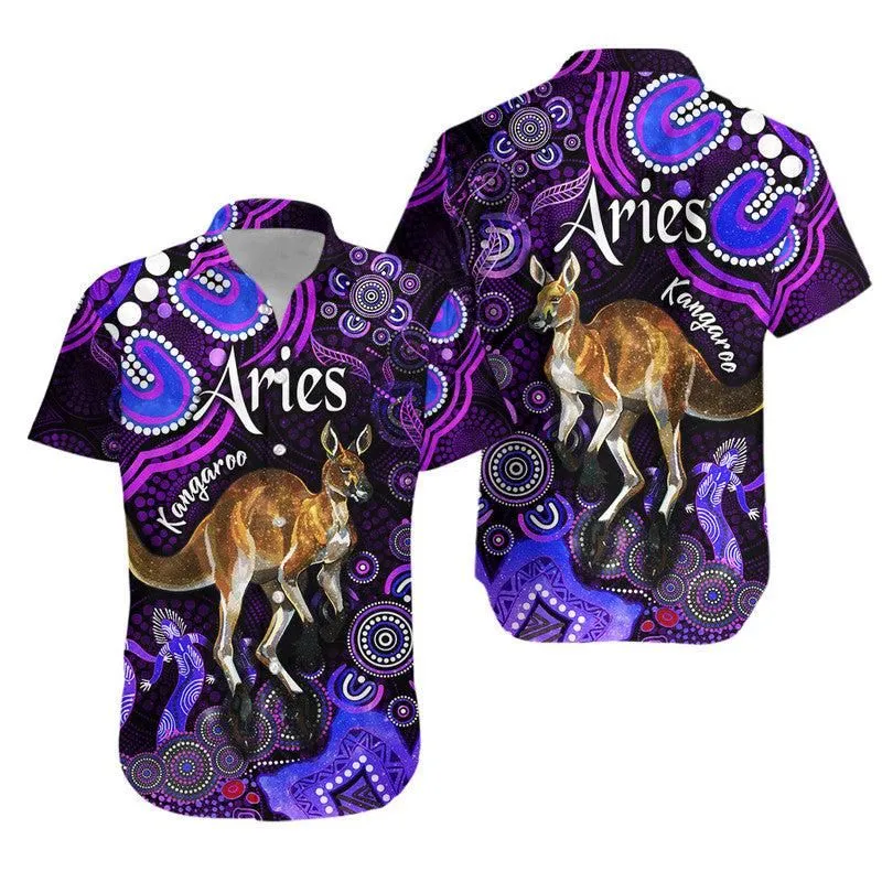 Australian Astrology Hawaiian Shirt Aries Kangaroo Zodiac Aboriginal Vibes   Purple Lt8_0