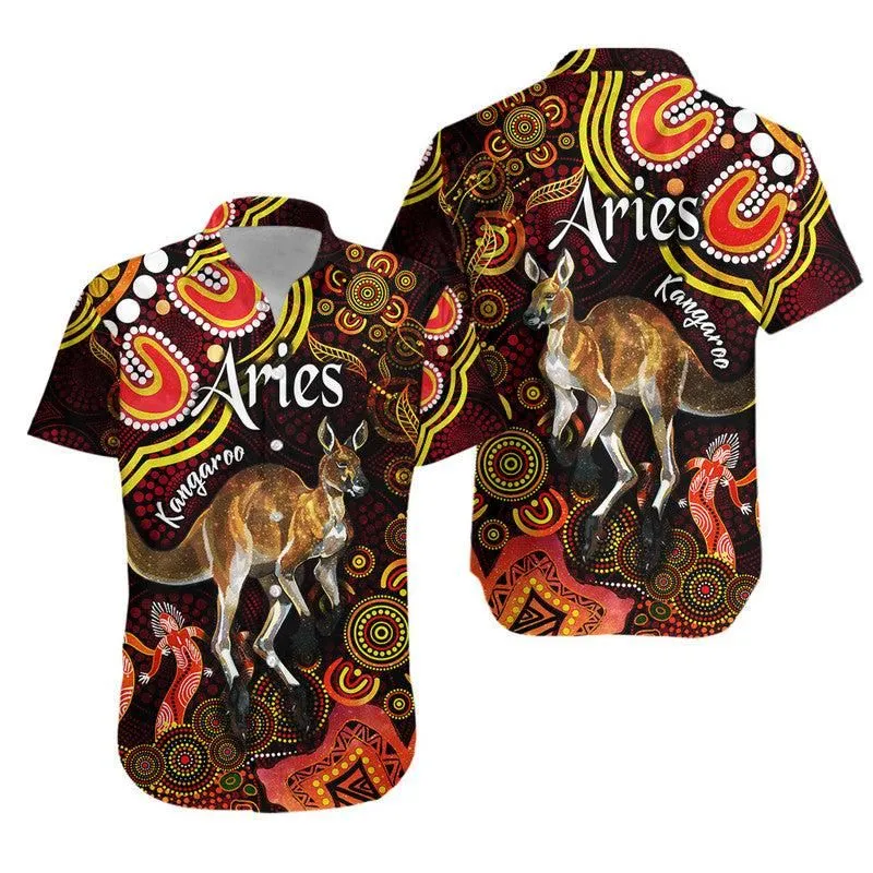 Australian Astrology Hawaiian Shirt Aries Kangaroo Zodiac Aboriginal Vibes   Red Lt8_0