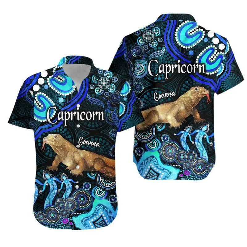 Australian Astrology Hawaiian Shirt Capricorn Goanna Zodiac Aboriginal Vibes   Blue Lt8_0