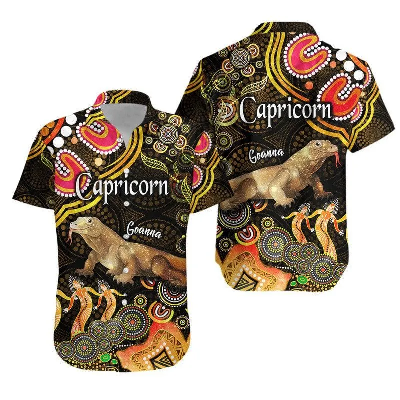 Australian Astrology Hawaiian Shirt Capricorn Goanna Zodiac Aboriginal Vibes   Gold Lt8_0