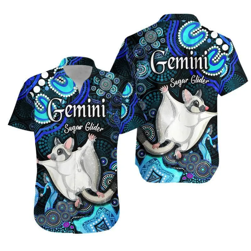 Australian Astrology Hawaiian Shirt Gemini Sugar Glider Zodiac Aboriginal Vibes   Blue Lt8_0