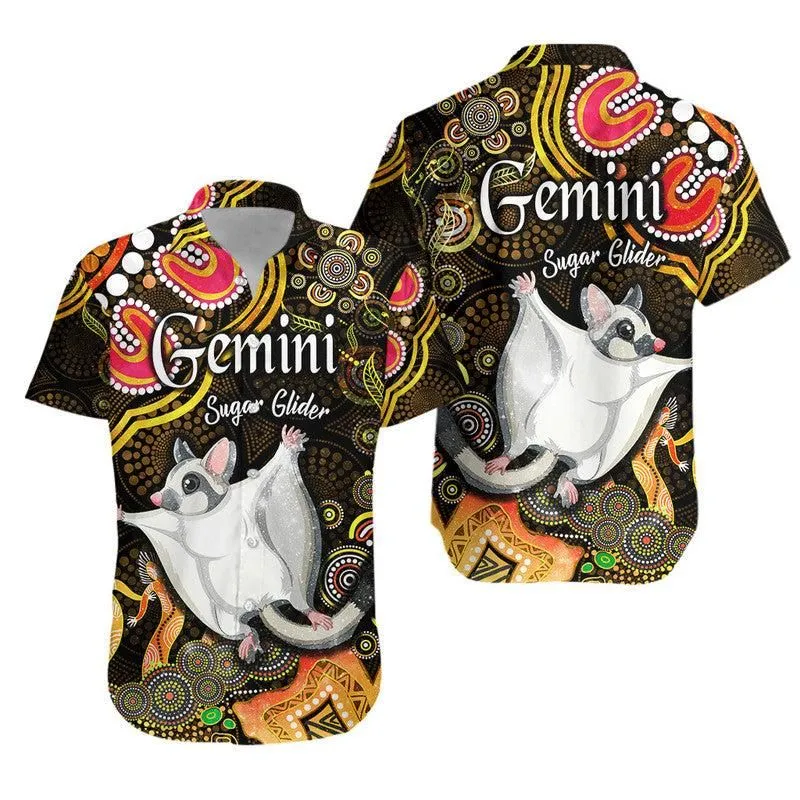 Australian Astrology Hawaiian Shirt Gemini Sugar Glider Zodiac Aboriginal Vibes   Gold Lt8_0