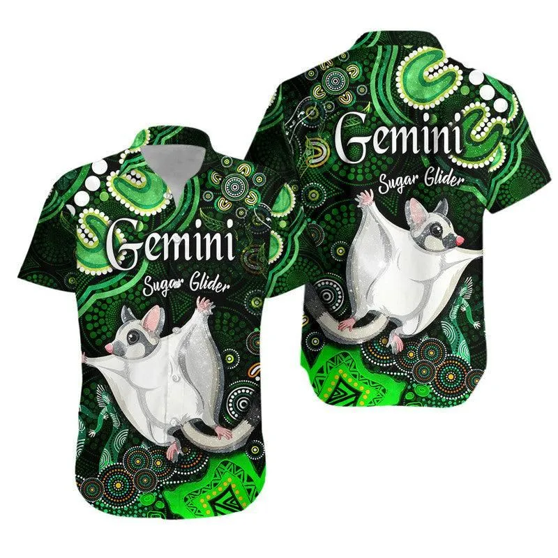 Australian Astrology Hawaiian Shirt Gemini Sugar Glider Zodiac Aboriginal Vibes   Green Lt8_0