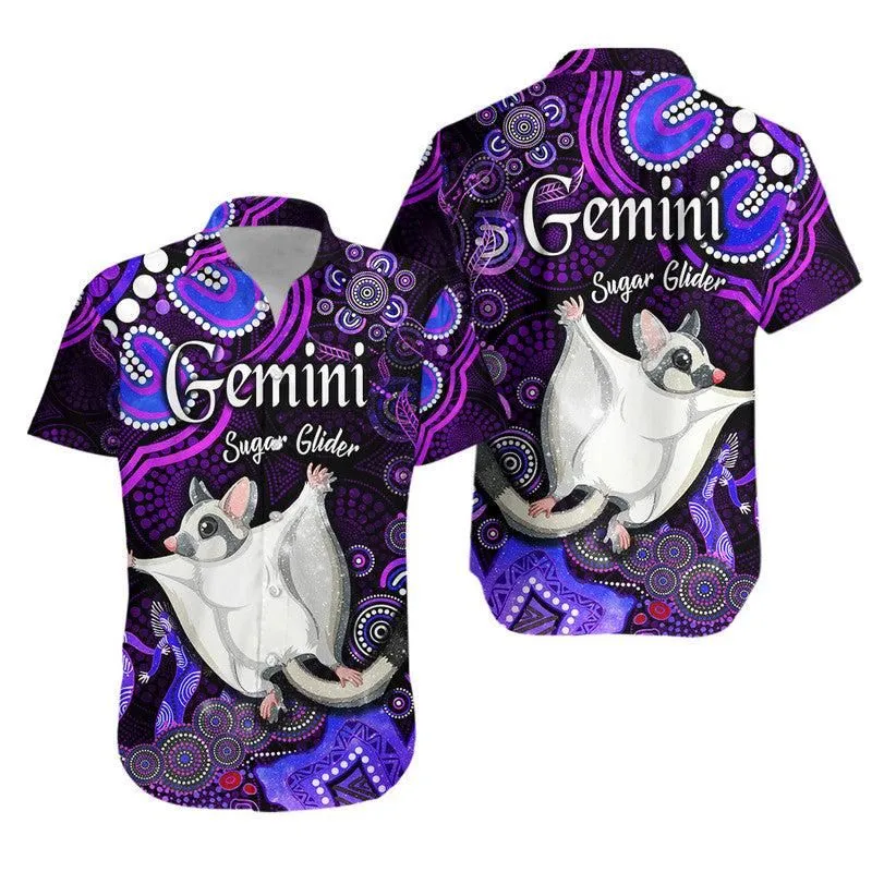 Australian Astrology Hawaiian Shirt Gemini Sugar Glider Zodiac Aboriginal Vibes   Purple Lt8_0