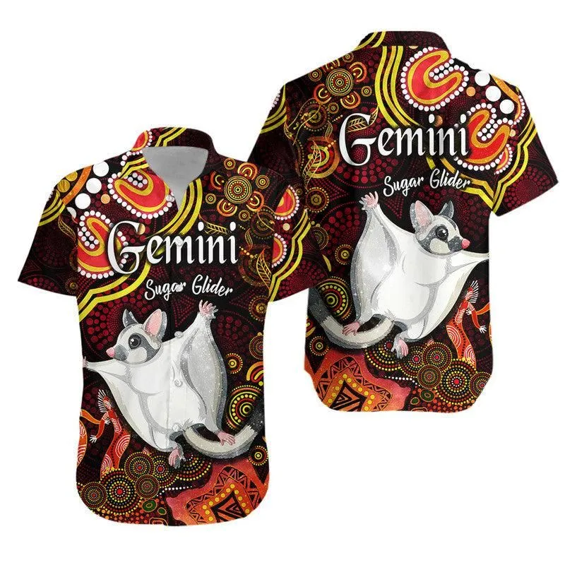 Australian Astrology Hawaiian Shirt Gemini Sugar Glider Zodiac Aboriginal Vibes   Red Lt8_0