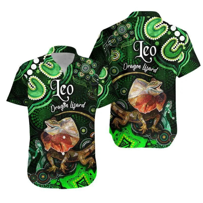 Australian Astrology Hawaiian Shirt Leo Dragon Lizard Zodiac Aboriginal Vibes   Green Lt8_0