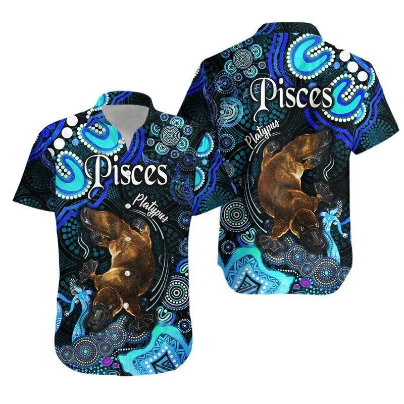 Australian Astrology Hawaiian Shirt Pisces Platypus Zodiac Aboriginal Vibes   Blue Lt8_0