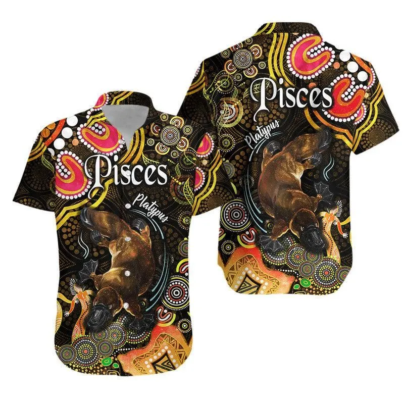 Australian Astrology Hawaiian Shirt Pisces Platypus Zodiac Aboriginal Vibes   Gold Lt8_0