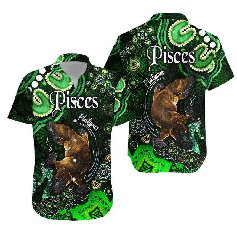 Australian Astrology Hawaiian Shirt Pisces Platypus Zodiac Aboriginal Vibes   Green Lt8_0
