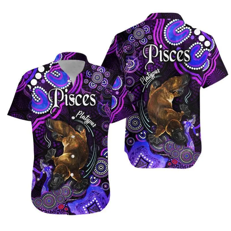 Australian Astrology Hawaiian Shirt Pisces Platypus Zodiac Aboriginal Vibes   Purple Lt8_0