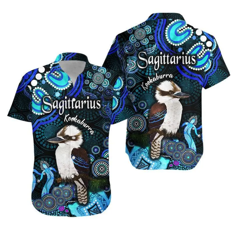 Australian Astrology Hawaiian Shirt Sagittarius Kookaburra Zodiac Aboriginal Vibes   Blue Lt8_0