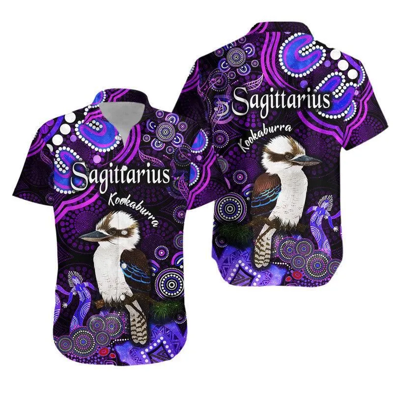 Australian Astrology Hawaiian Shirt Sagittarius Kookaburra Zodiac Aboriginal Vibes   Purple Lt8_0