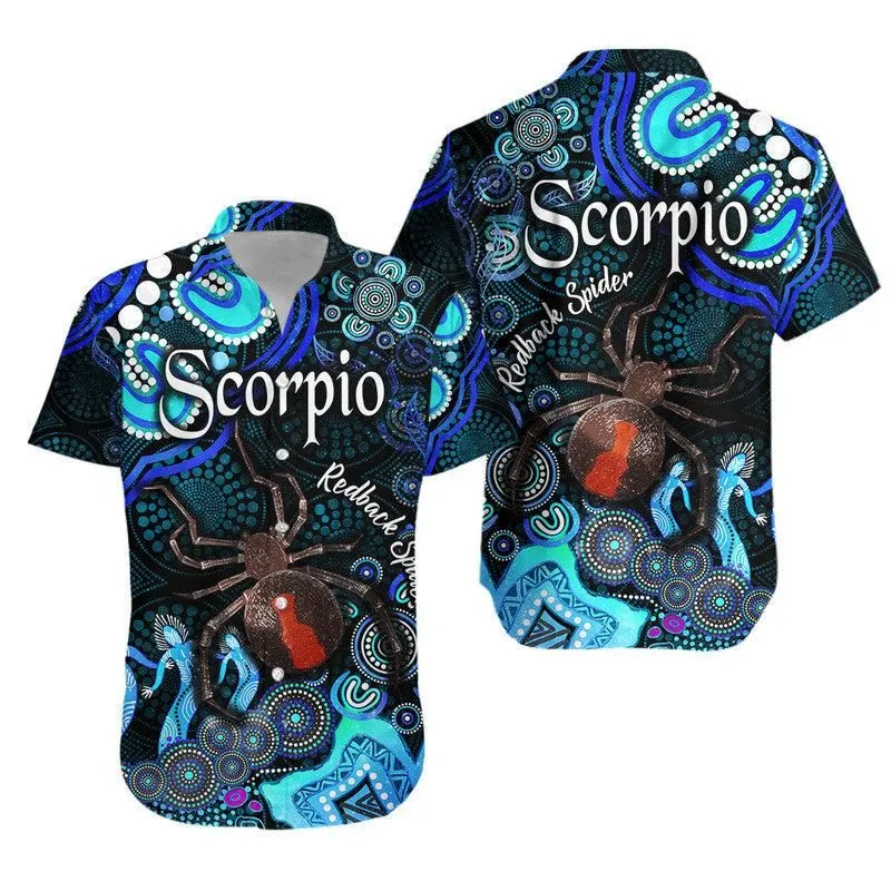 Australian Astrology Hawaiian Shirt Scorpio Redback Spider Zodiac Aboriginal Vibes   Blue Lt8_0