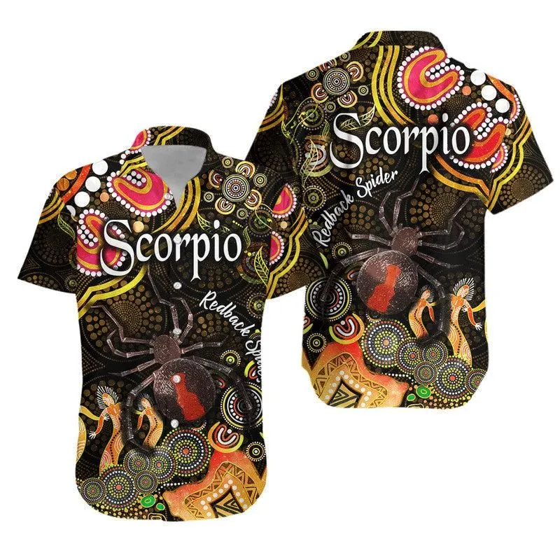 Australian Astrology Hawaiian Shirt Scorpio Redback Spider Zodiac Aboriginal Vibes   Gold Lt8_0