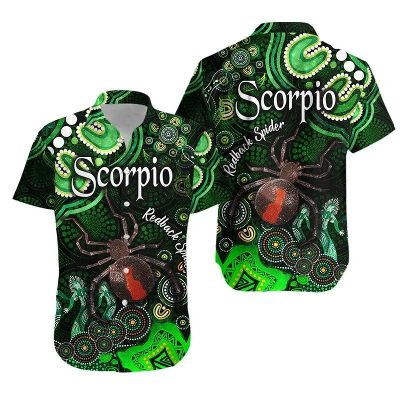 Australian Astrology Hawaiian Shirt Scorpio Redback Spider Zodiac Aboriginal Vibes   Green Lt8_0