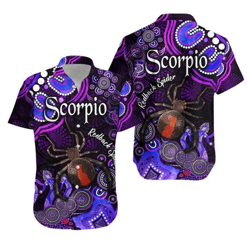 Australian Astrology Hawaiian Shirt Scorpio Redback Spider Zodiac Aboriginal Vibes   Purple Lt8_0