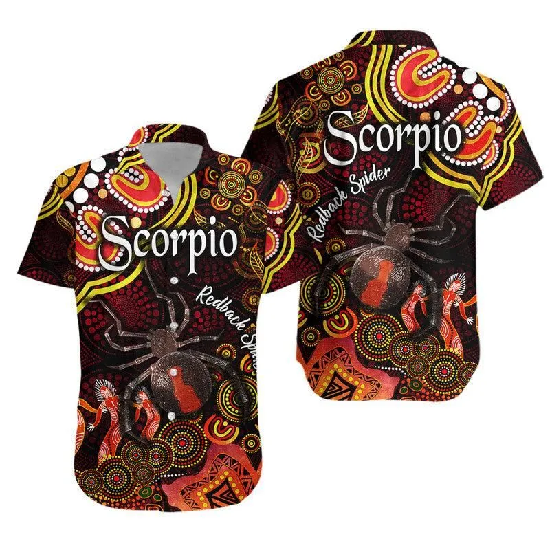 Australian Astrology Hawaiian Shirt Scorpio Redback Spider Zodiac Aboriginal Vibes   Red Lt8_0