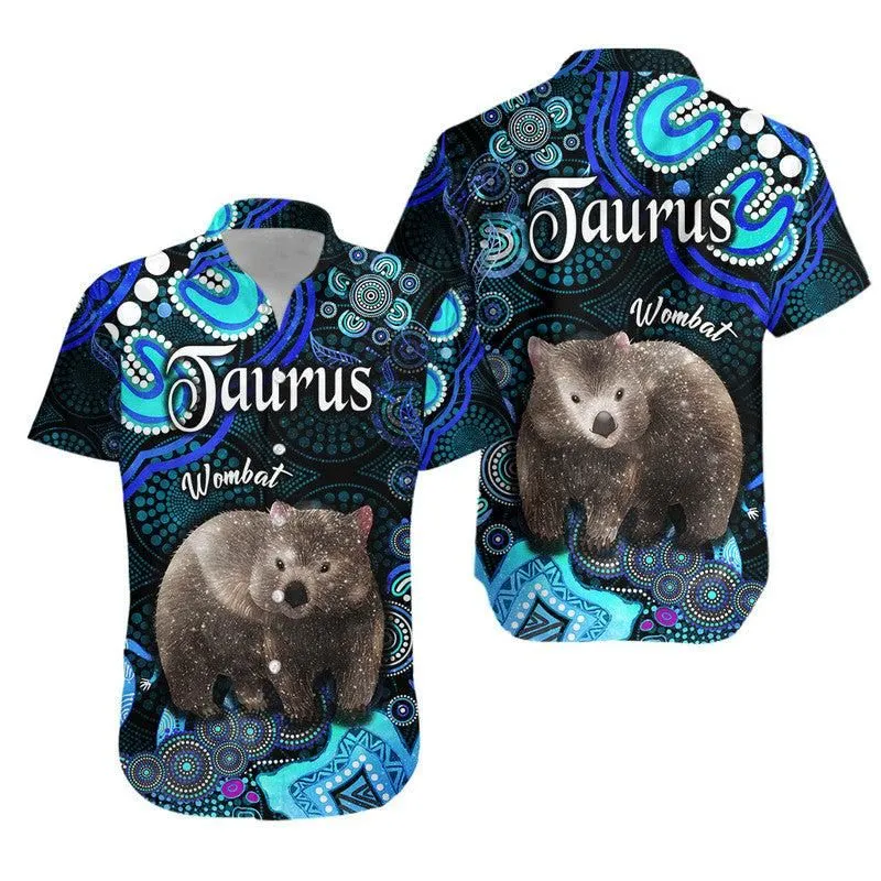 Australian Astrology Hawaiian Shirt Taurus Wombat Zodiac Aboriginal Vibes   Blue Lt8_0