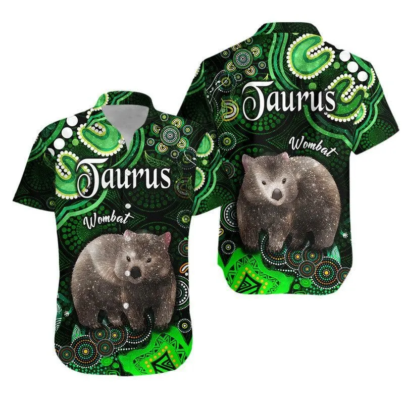 Australian Astrology Hawaiian Shirt Taurus Wombat Zodiac Aboriginal Vibes   Green Lt8_0