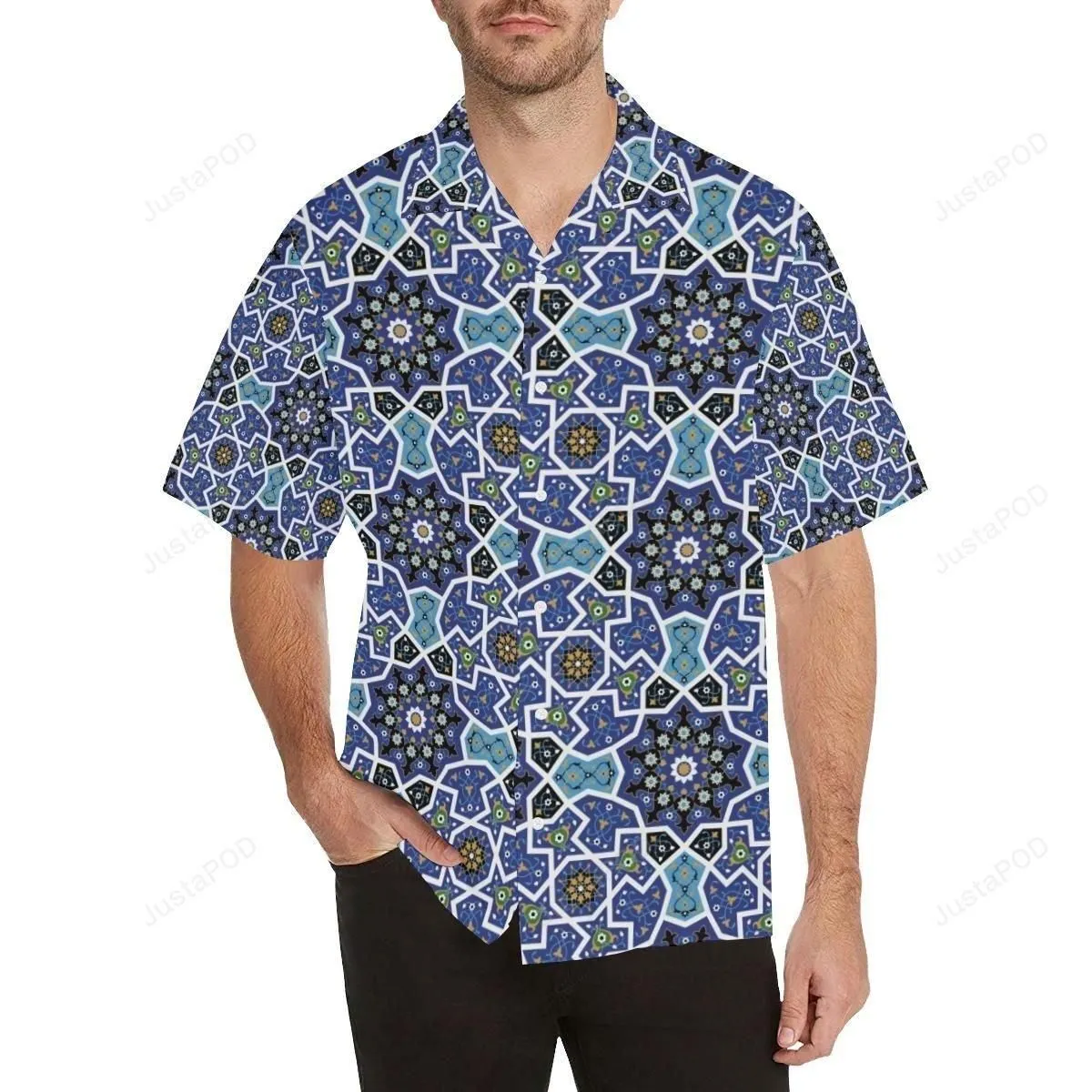 Blue Arabic Morocco Pattern MenS All Over Print Hawaiian Shirt_1