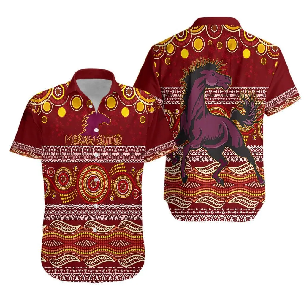 Broncos Christmas Red Aboriginal Art Hawaiian Shirt Lt7_0