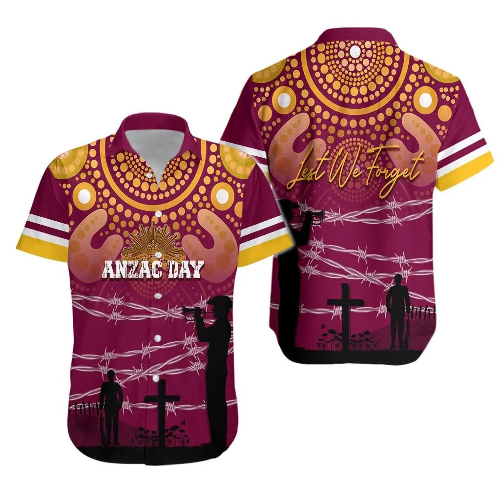 Broncos Rugby Hawaiian Shirt Anzac Day Barb Wire Style Lt7_0