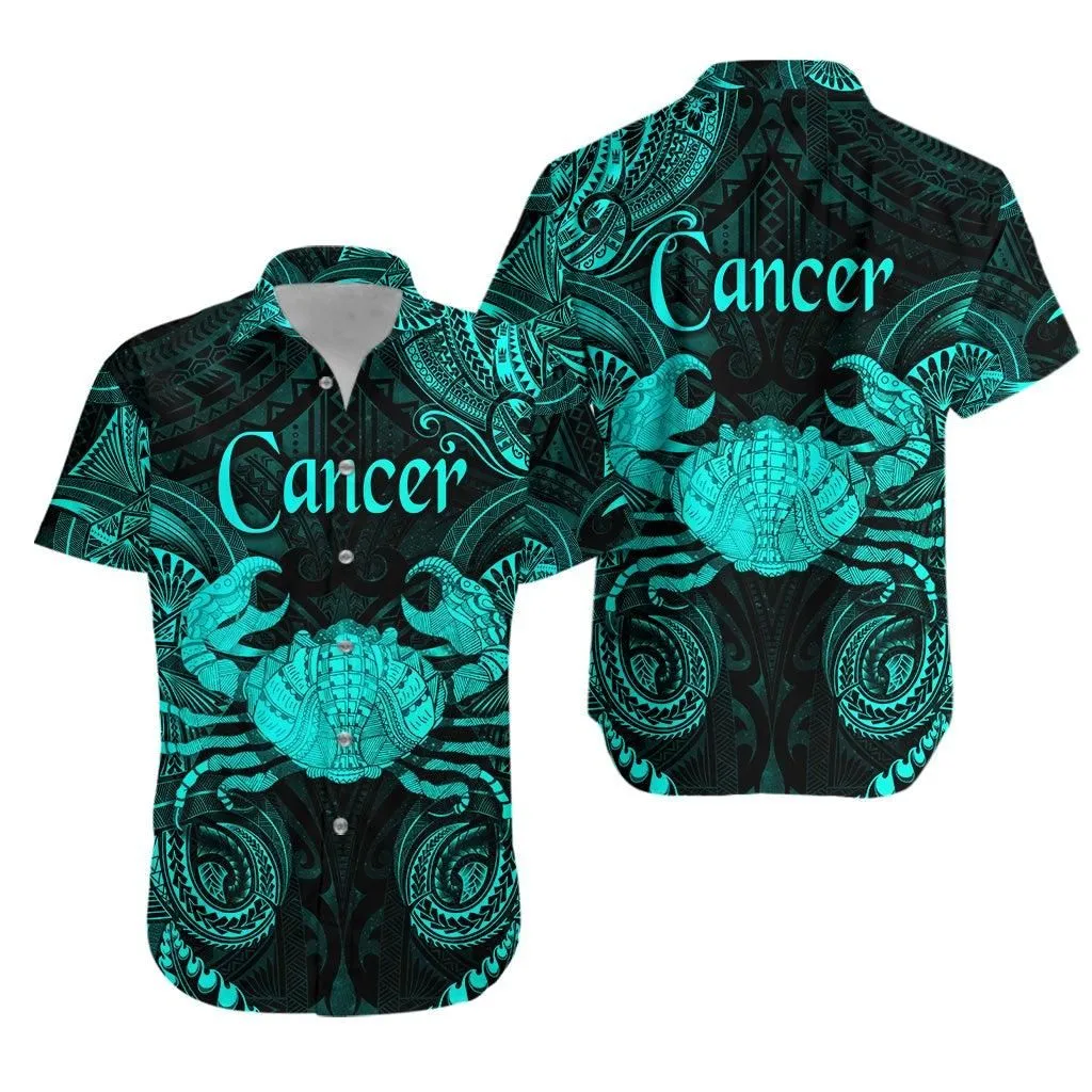 Cancer Zodiac Polynesian Hawaiian Shirt Unique Style   Turquoise Lt8_1