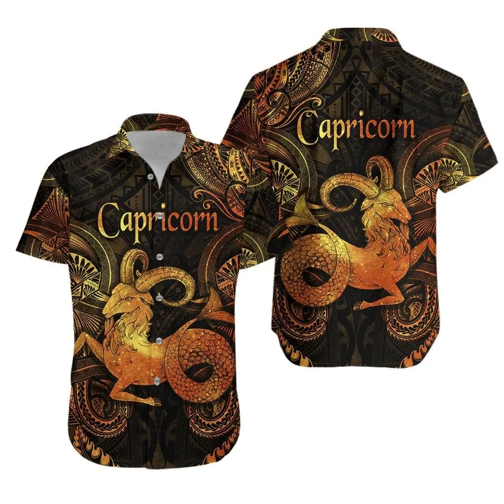 Capricorn Zodiac Polynesian Hawaiian Shirt Unique Style   Gold Lt8_1