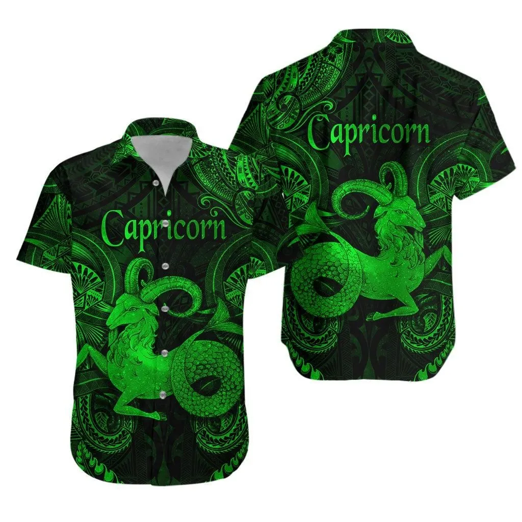 Capricorn Zodiac Polynesian Hawaiian Shirt Unique Style   Green Lt8_1