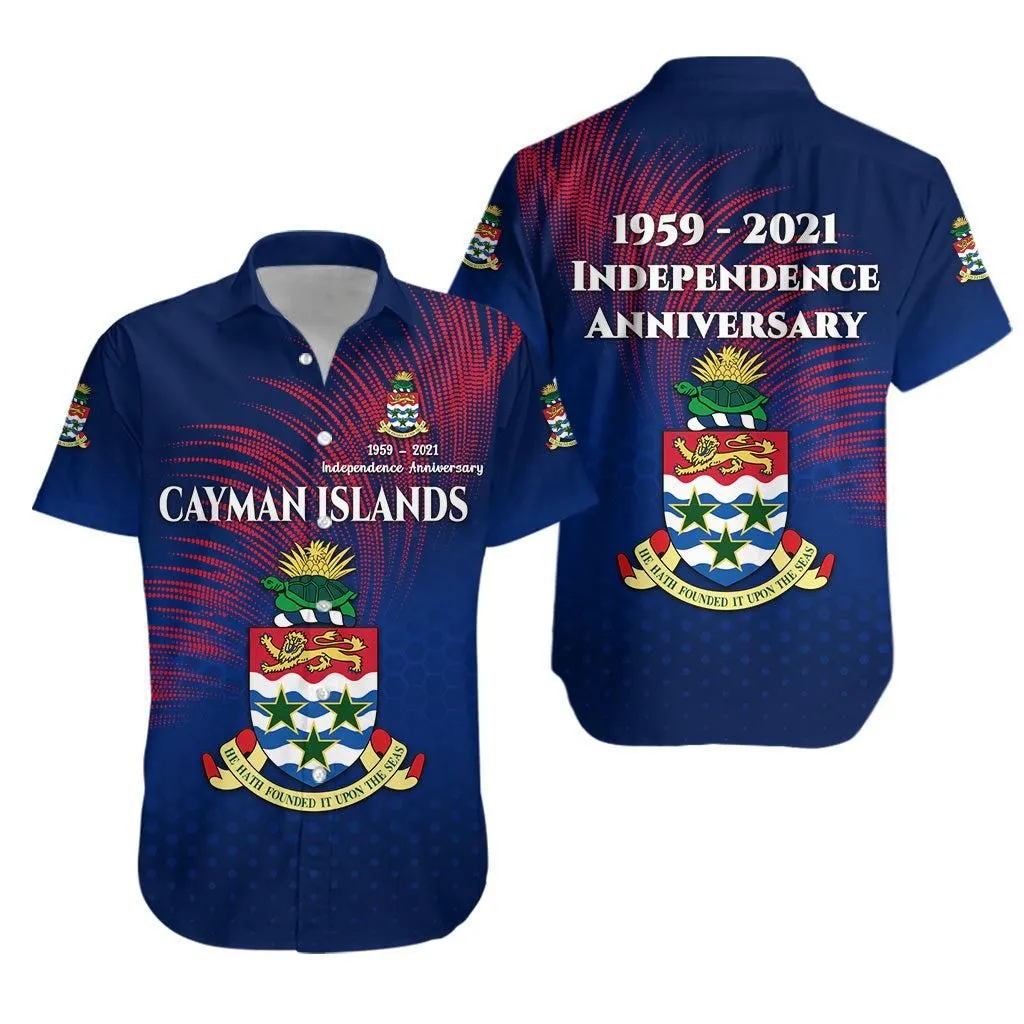 Cayman Islands Hawaiian Shirt Coat Of Arms Independence Anniversary Simple Style   Blue Lt8_1