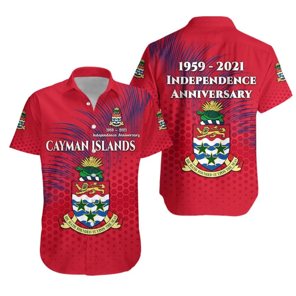 Cayman Islands Hawaiian Shirt Coat Of Arms Independence Anniversary Simple Style   Red Lt8_1
