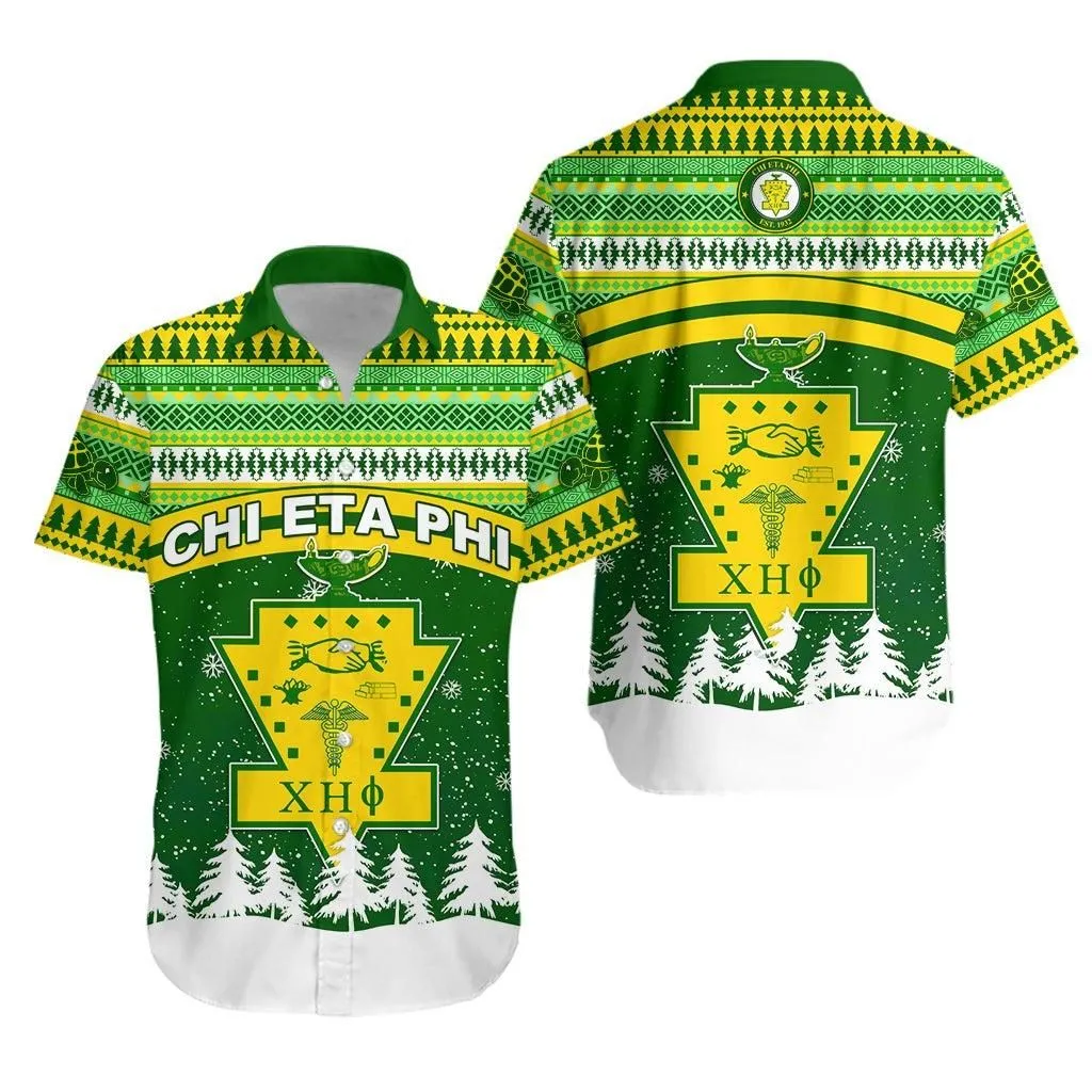 Chi Eta Phi Christmas Short Sleeve Shirt African Pattern_0