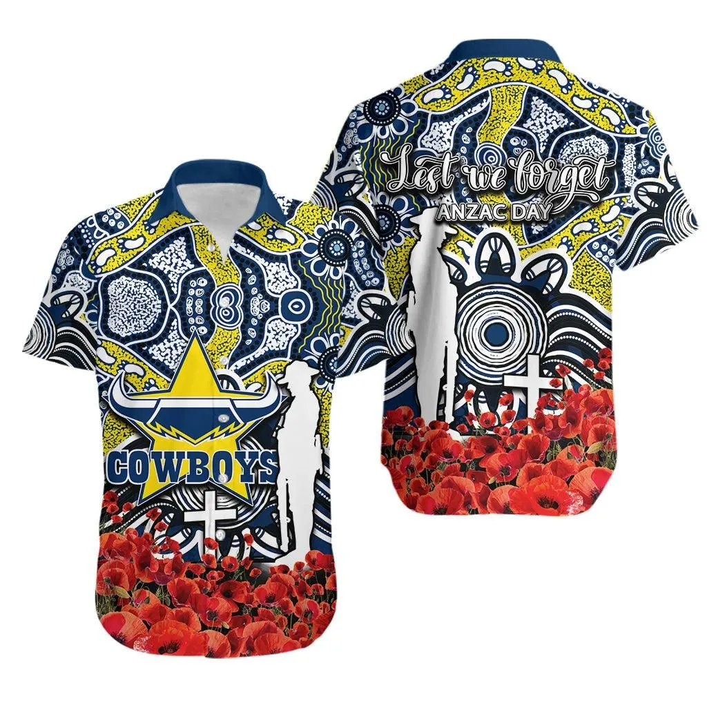Cowboys Hawaiian Shirt Anzac Day Poppy Flowers With Aboriginal Lt6_1