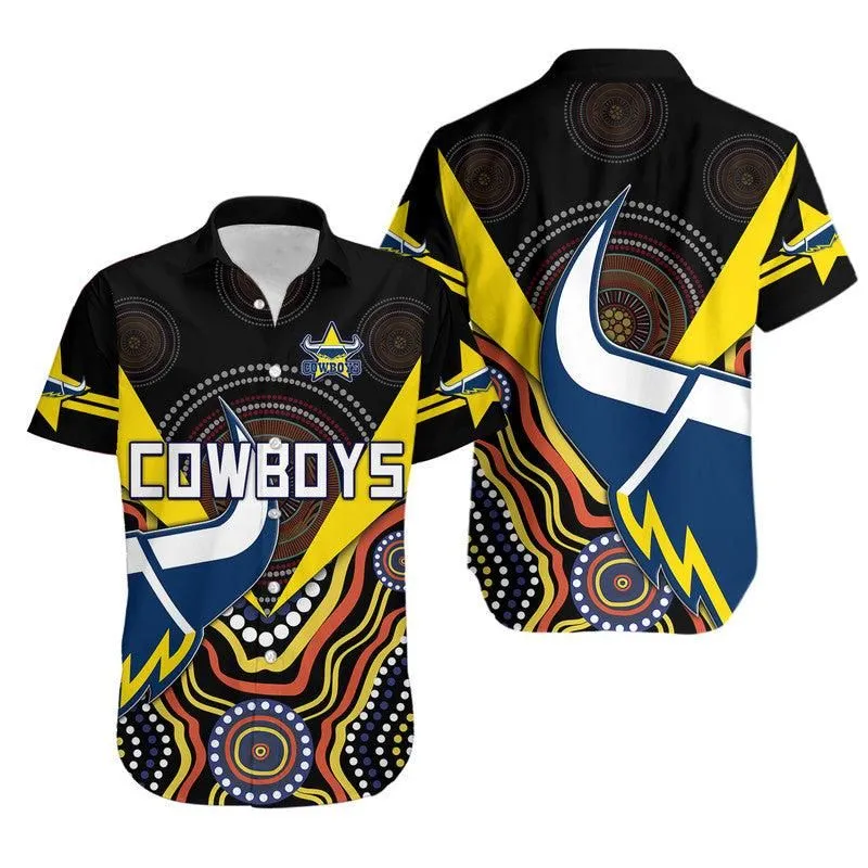 Cowboys Rugby Hawaiian Shirt Indigenous Arboriginal Dot Paint Black Style Lt9_0
