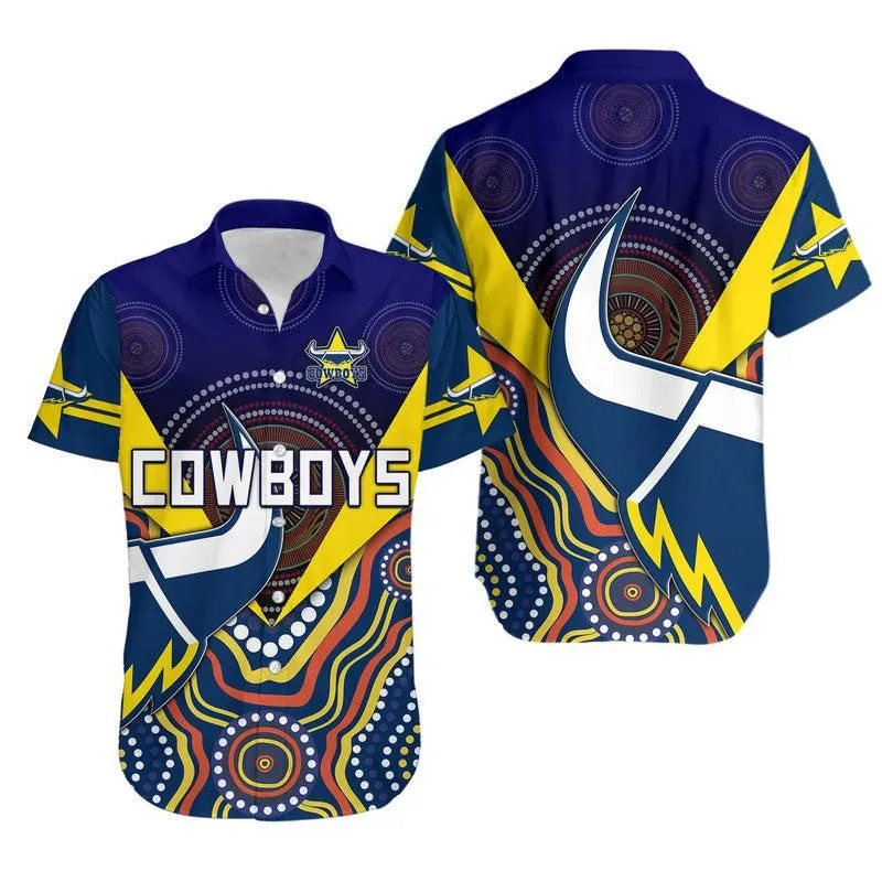 Cowboys Rugby Hawaiian Shirt Indigenous Arboriginal Dot Paint Navy Style Lt9_0