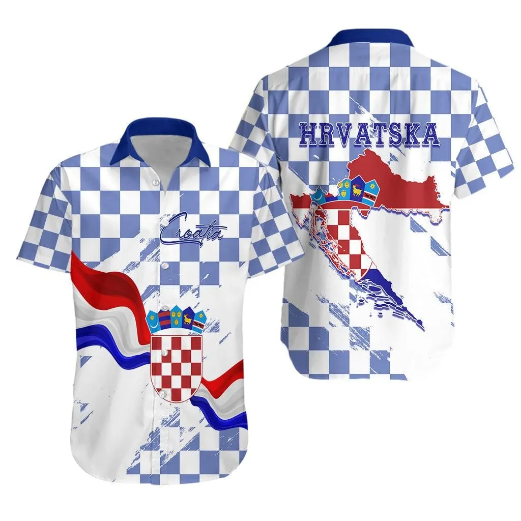 Croatia Hawaiian Shirt Checkerboard Grunge Style   Blue Color Lt7_0