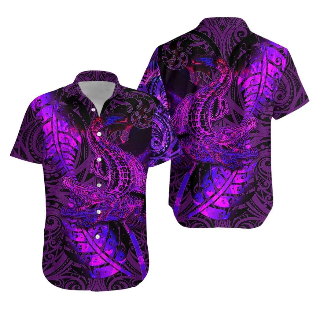 Crocodile Aotearoa Maori Hawaiian Shirt Silver Fern Koru Vibes Purple Lt8_1